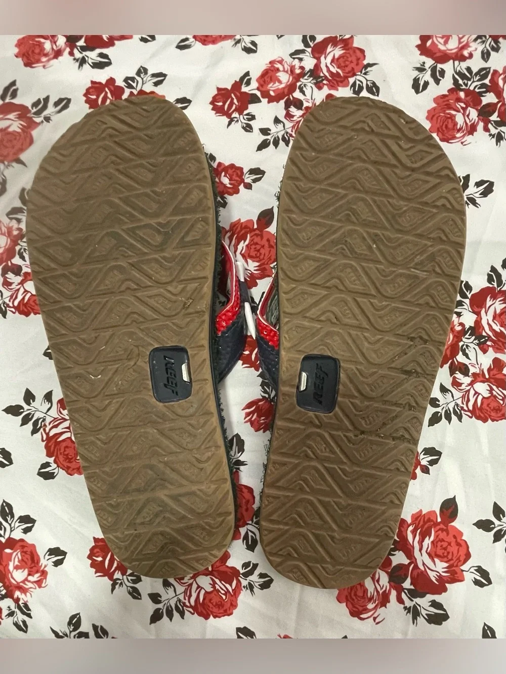 Reef Kids Green Turf Flip Flops with Red and Navy Straps